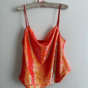 Song of Style Vibrant Sequin Camisole in Red and Orange